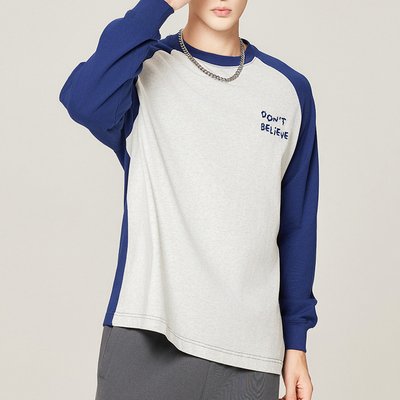 100% Cotton Oversized Loose Long Sleeve Embroidery Letter Contrast Trim Raglan Sleeve Tshirt for Men - Image 5