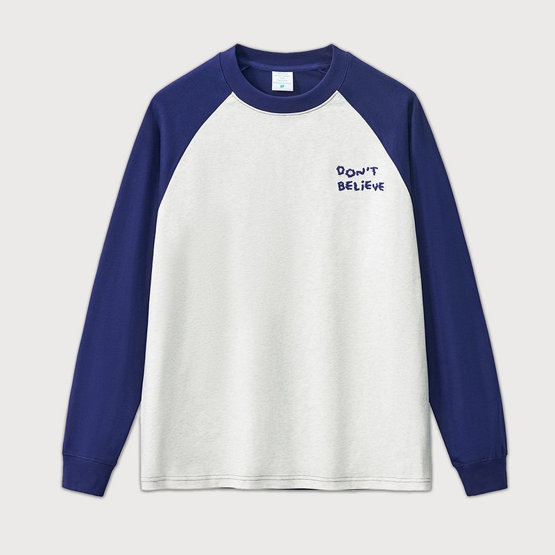 100% Cotton Oversized Loose Long Sleeve Embroidery Letter Contrast Trim Raglan Sleeve Tshirt for Men