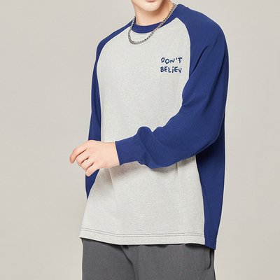 100% Cotton Oversized Loose Long Sleeve Embroidery Letter Contrast Trim Raglan Sleeve Tshirt for Men - Image 6