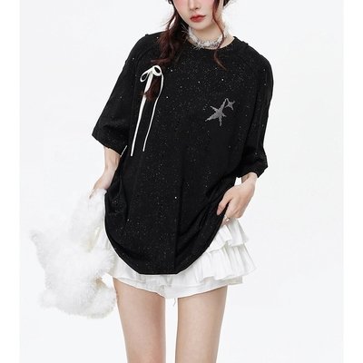 240Gsm Cotton Oversized Glitter T Shirt For Men Patchwork Raglan Sleeve - Image 7