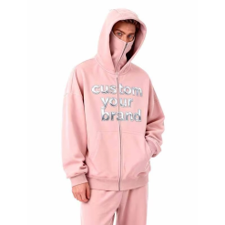 450 GSM Thick Hoodie with Ski Mask Oversized Balaclava Full Zip up Hoodie Sweatshirts Custom logo Mens Hoodies Factory
