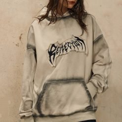 500gsm Knitted Oversized Patch Embroidery Logo Men'S Vintage Pullover Hooded Sweatshirt Men'S