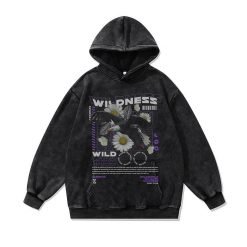 American High Street Retro Style Hoodie for Men Loose Casual Printing Acid Wash Pullover Hoodie