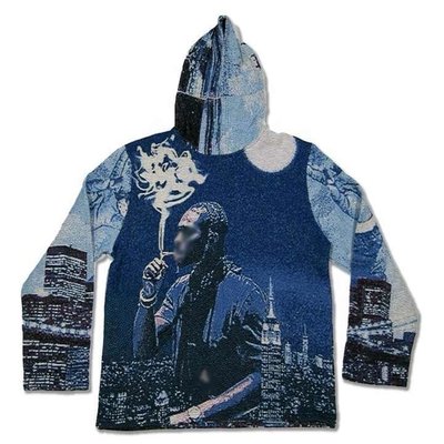 Anti-Shrink Heavyweight French Terry Oversized Printed Mens Woven Anime Tapestry Hoodie - Image 7