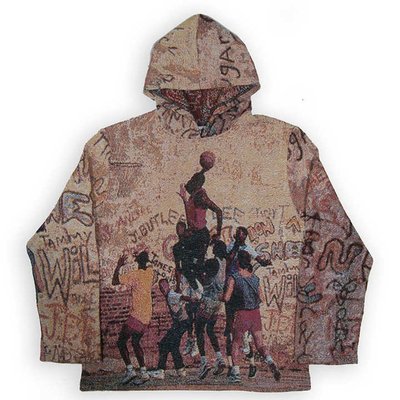 Anti-Shrink Heavyweight French Terry Oversized Printed Mens Woven Anime Tapestry Hoodie - Image 3
