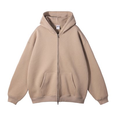 Autumn Winter Suede 350G Double Head Zipper Hoodie Cardigan Zip Neck Collar Sweatshirt