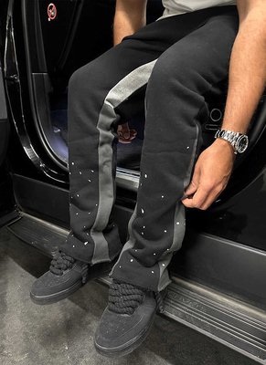 Black Flared Sweatpants Mens Anti-Pilling Streetwear Vintage Flare Paint Spray Joggers Grey - Image 3