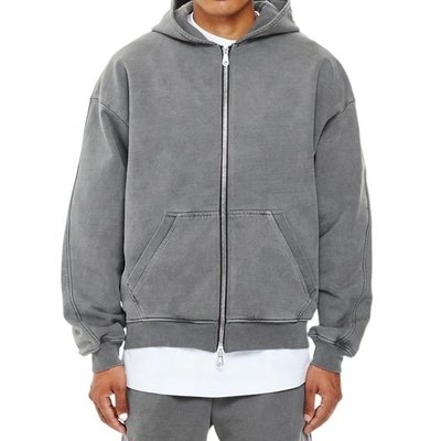 Breathable Custom Logo Men's 100% Cotton Hoodie French Terry Zipper Up Oversized - Image 5