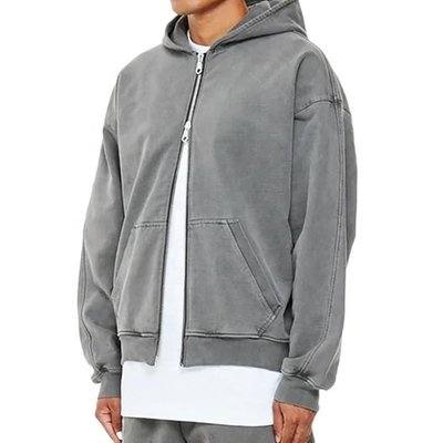 Breathable Custom Logo Men's 100% Cotton Hoodie French Terry Zipper Up Oversized - Image 3