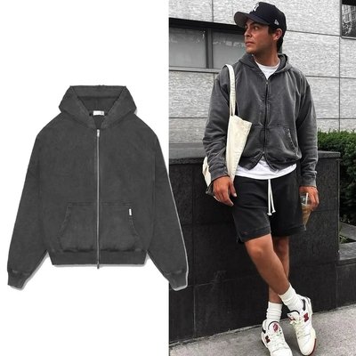 Breathable Custom Logo Men's 100% Cotton Hoodie French Terry Zipper Up Oversized - Image 2