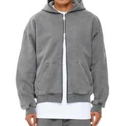 Breathable Custom Logo Men's 100% Cotton Hoodie French Terry Zipper Up Oversized