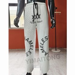Casual Daily Life Men's Straight Leg Sweatpants in White French Terry with Rhinestone Accents