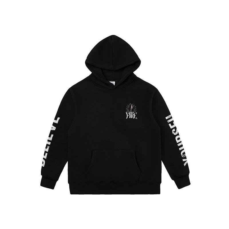 Charming Custom Autumn New Men's Essential Hoodie Loose Fit Solid Crocheted Digital Printing White Letters Fitness Winter