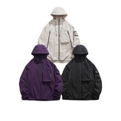 Charming Custom Men's Vintage Stand Windproof Hooded Varsity Jacket Polyester/Cotton Zipper Closure Trendy Brand Detachable