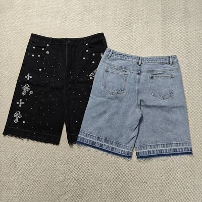 Clothing Manufacturers Custom Streetwear Rhinestone Vintage Black Jeans Shorts Rhinestone Denim Shorts Jorts for Men - Image 6