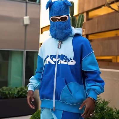 Color Block Contrast Reverse Stitch Pullover Sweatpants and Hoodie Set Sustainable