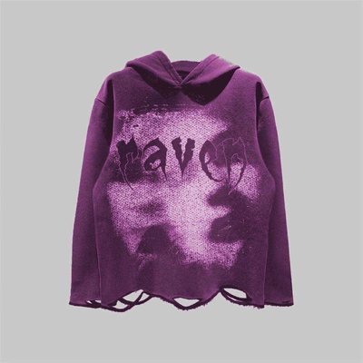 Cotton Fabric Unisex Distressed Hoodie Screen Print French Terry Pullover - Image 3