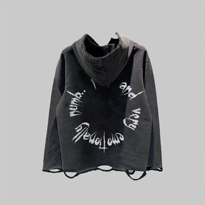 Cotton Fabric Unisex Distressed Hoodie Screen Print French Terry Pullover - Image 4
