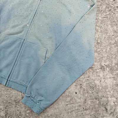 Custom 2025 Streetwear Heavyweight Rhinestone Hoodie Unisex Blank Vintage Sun Faded Acid Wash Zip Up Oversized Hoodies - Image 4