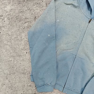 Custom 2025 Streetwear Heavyweight Rhinestone Hoodie Unisex Blank Vintage Sun Faded Acid Wash Zip Up Oversized Hoodies - Image 2