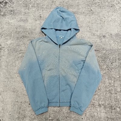 Custom 2025 streetwear heavyweight rhinestone hoodie in vintage acid wash with oversized fit and zip-up closure