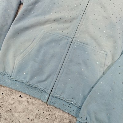 Custom 2025 Streetwear Heavyweight Rhinestone Hoodie Unisex Blank Vintage Sun Faded Acid Wash Zip Up Oversized Hoodies - Image 7