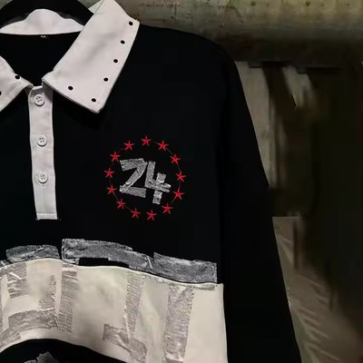 Custom 2025 Streetwear Striped Button up Collar Oversized Rhinestone Dtg Print Long Sleeve Rugby Polo Shirts for Men - Image 3
