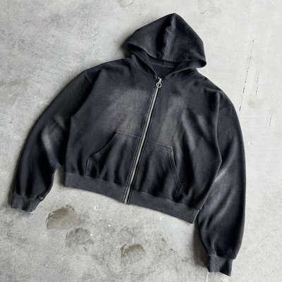 Custom 400gsm Heavyweight Blank Oversized Boxy Fit Zip Up Vintage Sun Faded Acid Wash Waffle Hoodie for Men - Image 5