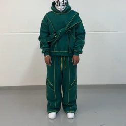 Custom Baggy Jogger Tracksuit for Men Dtg Print Piping Sweat Suit Letter Printed Hoodie Sweatpants Two-Piece Set