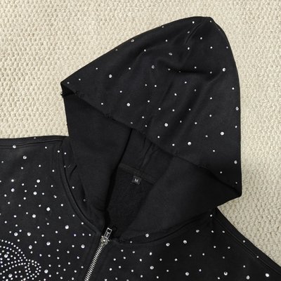 Custom Bulk Luxury Shining Gemstone Oversized Rhinestone Zip up Hoodie Acid Wash Vintage Streetwear Zipped Hoodie for Men - Image 6