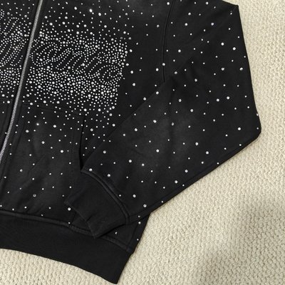 Custom Bulk Luxury Shining Gemstone Oversized Rhinestone Zip up Hoodie Acid Wash Vintage Streetwear Zipped Hoodie for Men - Image 4