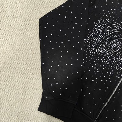 Custom Bulk Luxury Shining Gemstone Oversized Rhinestone Zip up Hoodie Acid Wash Vintage Streetwear Zipped Hoodie for Men - Image 2