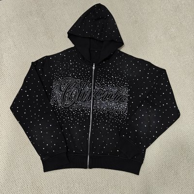 Custom Bulk Luxury Shining Gemstone Oversized Rhinestone Zip up Hoodie Acid Wash Vintage Streetwear Zipped Hoodie for Men - Image 5