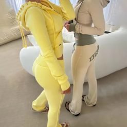 Custom Cotton Knit Y2k Flared Jogging Tracksuits Female Cropped Slim Fit Skinny Distressed Sweatsuit Women