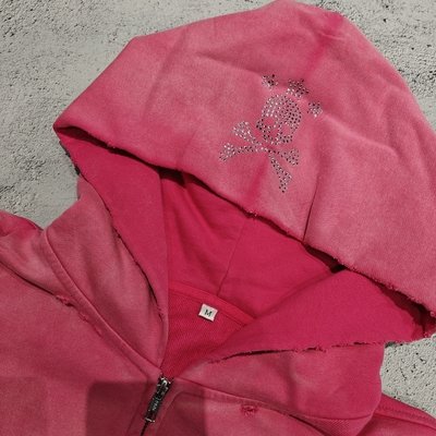 Custom Diamond Baggy Boxy Fit Acid Wash Zip up Jackets Vintage Heavyweight Streetwear Distressed Rhinestone Hoodie Men - Image 7