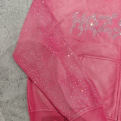 Custom Diamond Baggy Boxy Fit Acid Wash Zip up Jackets Vintage Heavyweight Streetwear Distressed Rhinestone Hoodie Men - Image 4