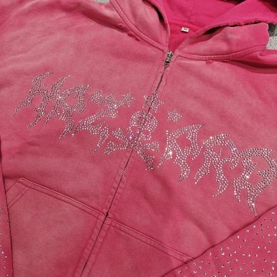 Custom Diamond Baggy Boxy Fit Acid Wash Zip up Jackets Vintage Heavyweight Streetwear Distressed Rhinestone Hoodie Men - Image 5