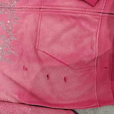 Custom Diamond Baggy Boxy Fit Acid Wash Zip up Jackets Vintage Heavyweight Streetwear Distressed Rhinestone Hoodie Men - Image 3