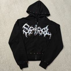 Custom Distressed Embroidery Boxy Cropped Zipper Streetwear 400 gsm 600gsm Men Zip up Heavyweight Rhinestone Hoodie