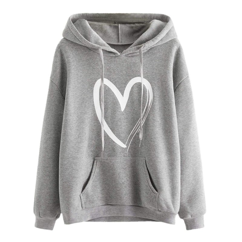 Custom Embroidery Hoodie Fall Fashion Trend Women'S Casual Heart Print Long Sleeve Pullover