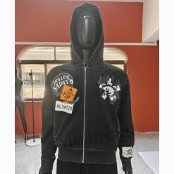 Custom Embroidery Patchwork Zipper Hoodies Heavyweight Cotton Streetwear Vintage Acid Wash Zip Up Hoodie Men