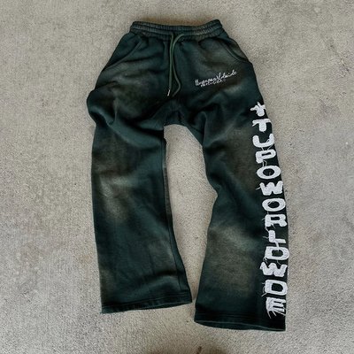 Custom Flare Sweat Pant Relaxed Trousers Sun Faded Puff Print Bootcut Acid Wash Flared Sweatpants - Image 3