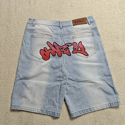 Custom Flared Knee Jeans Shorts Y2k Streetwear Embroidery Printed Vintage Double Waist Baggy Vintage Denim Jorts Men - Image 5