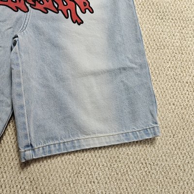 Custom Flared Knee Jeans Shorts Y2k Streetwear Embroidery Printed Vintage Double Waist Baggy Vintage Denim Jorts Men - Image 2
