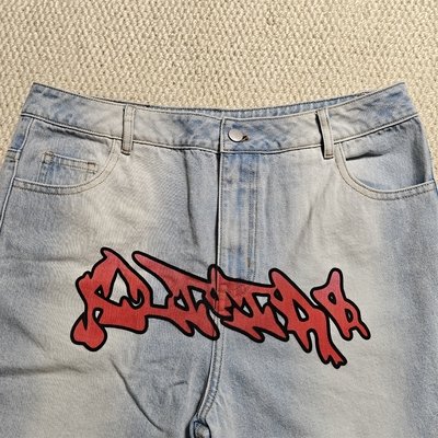 Custom Flared Knee Jeans Shorts Y2k Streetwear Embroidery Printed Vintage Double Waist Baggy Vintage Denim Jorts Men - Image 4