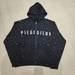 Custom French Terry 100% Heavy Cotton Zipper Distressed Embroidery Applique Zip up Rhinestone Men's Hoodies