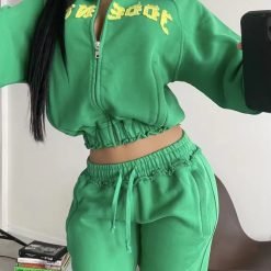 Custom French Terry Distressed Acid Wash Women's Tracksuit for Spring/Autumn Season
