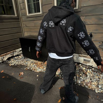 Custom Full Multi Pockets Zip Up Oversized Cropped Hoodie Men Unisex Embroidery Print Heavyweight Hoodies - Image 2