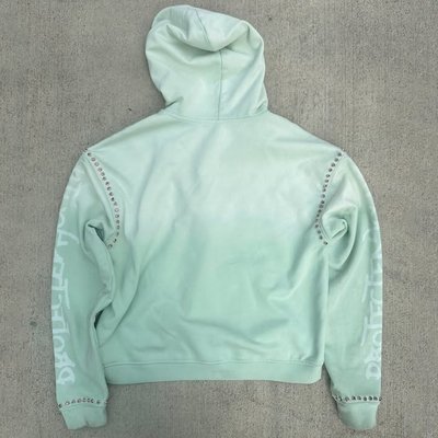 Custom Gemstone Zip Up Heavy Weight Hoodie Vintage Acid Washed Baggy Boxy Fit Cropped Rhinestone Hoodie - Image 5