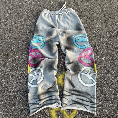 Custom High Quality Heavyweight Cotton Vintage Acid Wash Distressed Ripped Baggy Straight Leg Sweatpants for Men - Image 3